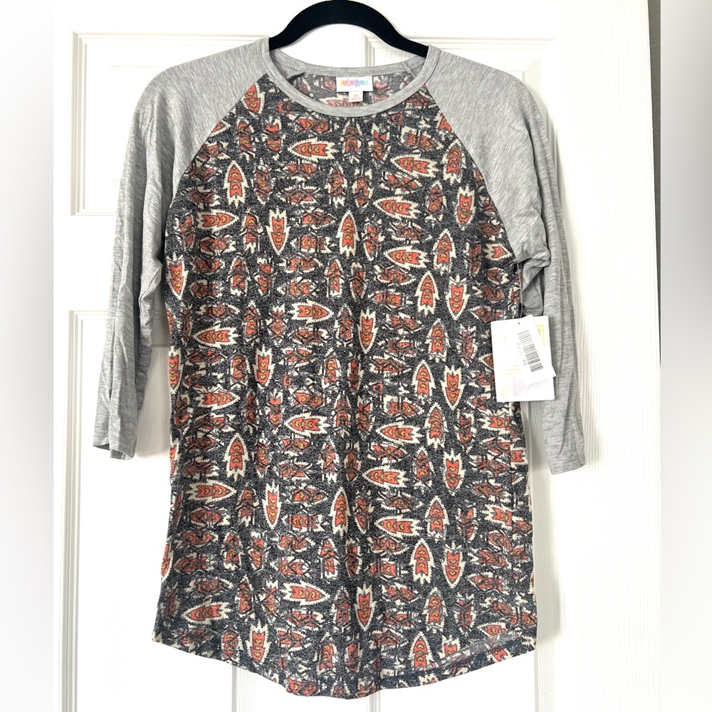 Gray with Orange rocket shaped pattern Tee